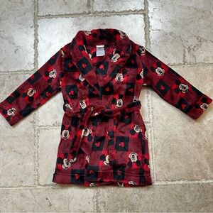 Disney Mickey Mouse Robe Plush Soft Fleece w/Tie Red Black 2T 3T Buffalo Check